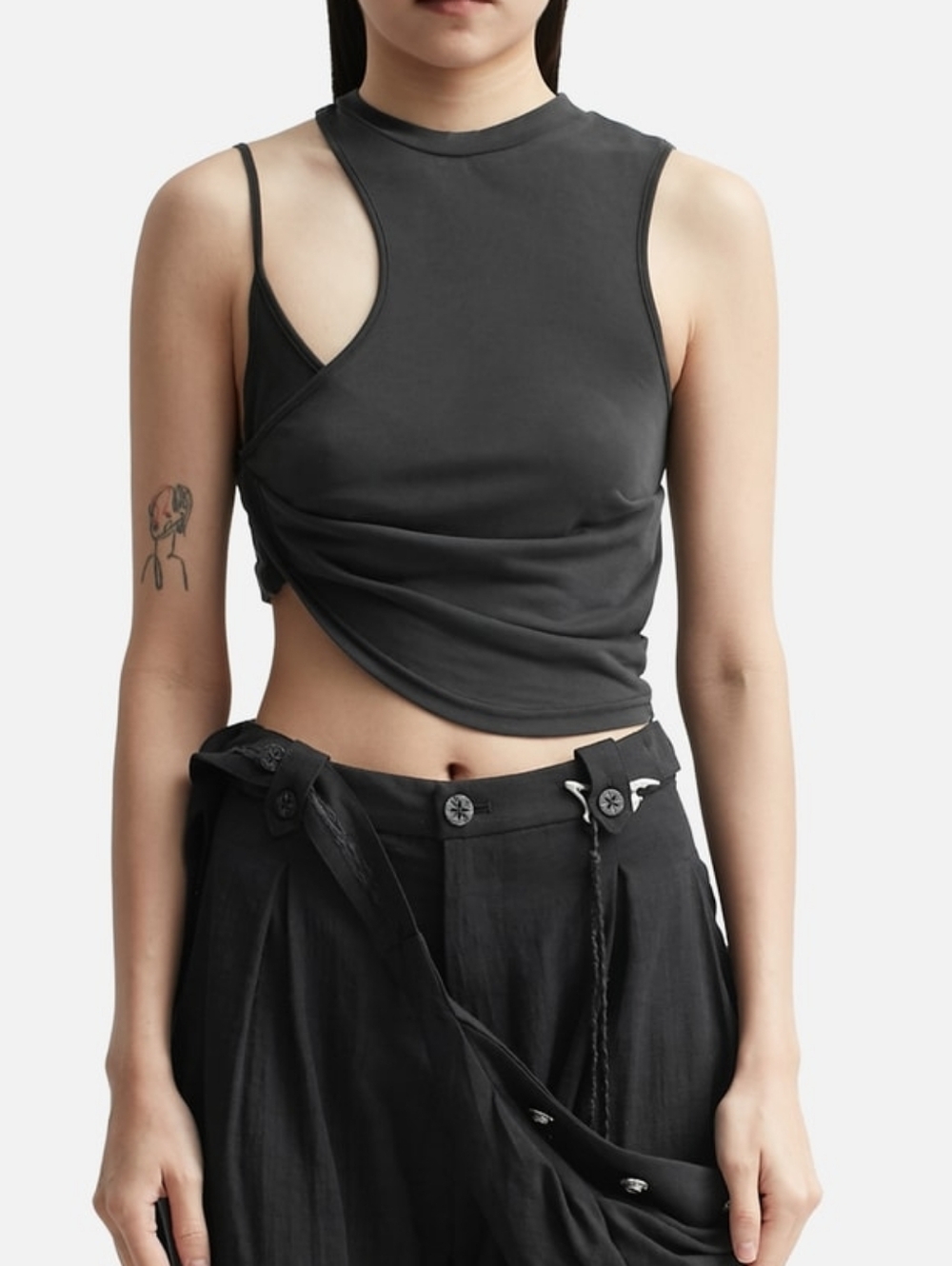 Hyein Seo Twisted Crop Tank Top in Black - Size Small
